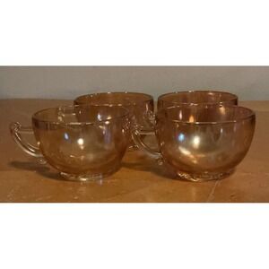 Vintage Jeannette Marigold Carnival Glass Iridescent Tea Coffee‎ Cups Set Of 4